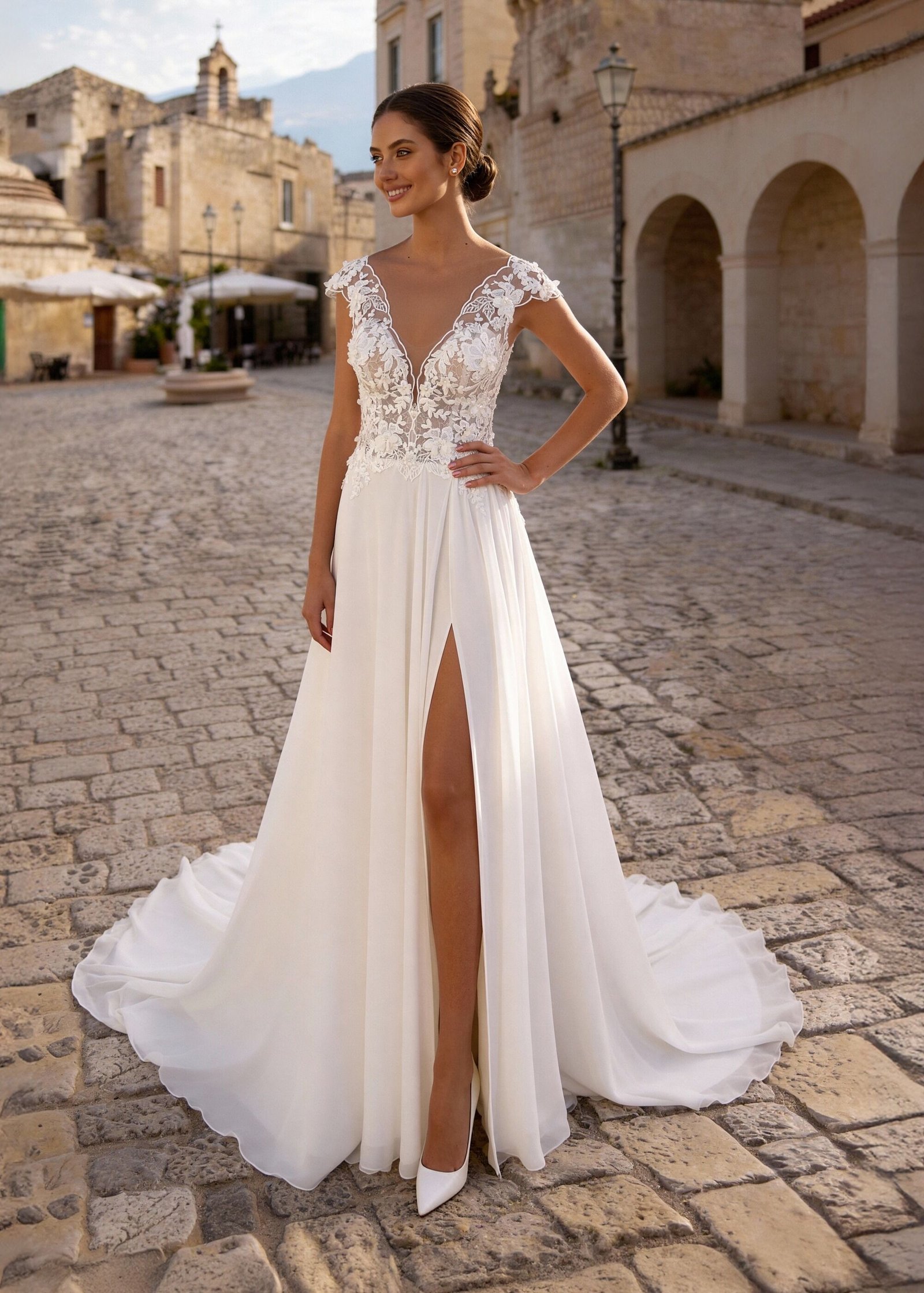 Vestido noiva a-line Monica Lorreti (8419)